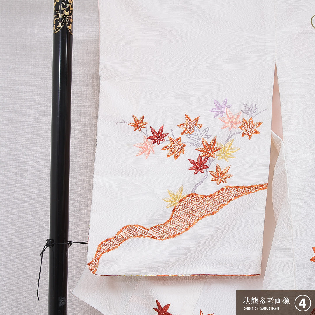 訪問着 洗える着物 袷 身丈158cm 裄丈64cm ポリエステル Aランク Mサイズ 広衿 セミフォーマル 吉祥文様 白系 1212-16264