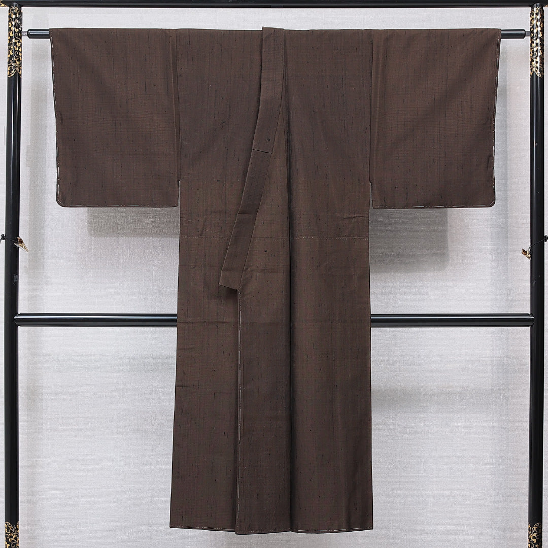 男着物 袷 身丈134cm 裄丈66cm 正絹 Cランク カジュアル 棒衿 XSサイズ 無地 茶系 LP 1224-15758