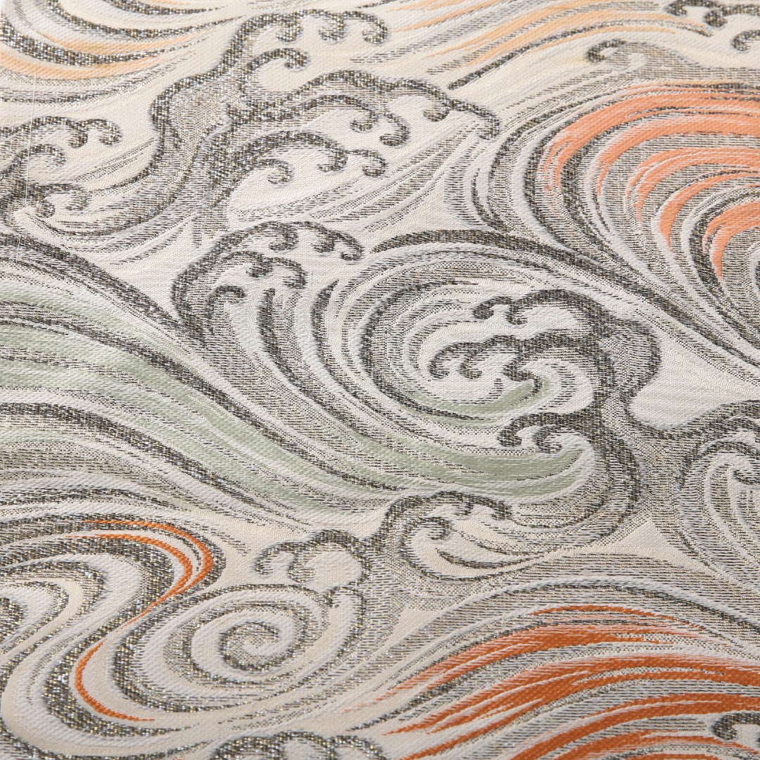 九寸名古屋帯 帯丈339cm カジュアル 名古屋仕立て 六通 Aランク 正絹 波 クリーム系 1224-03819