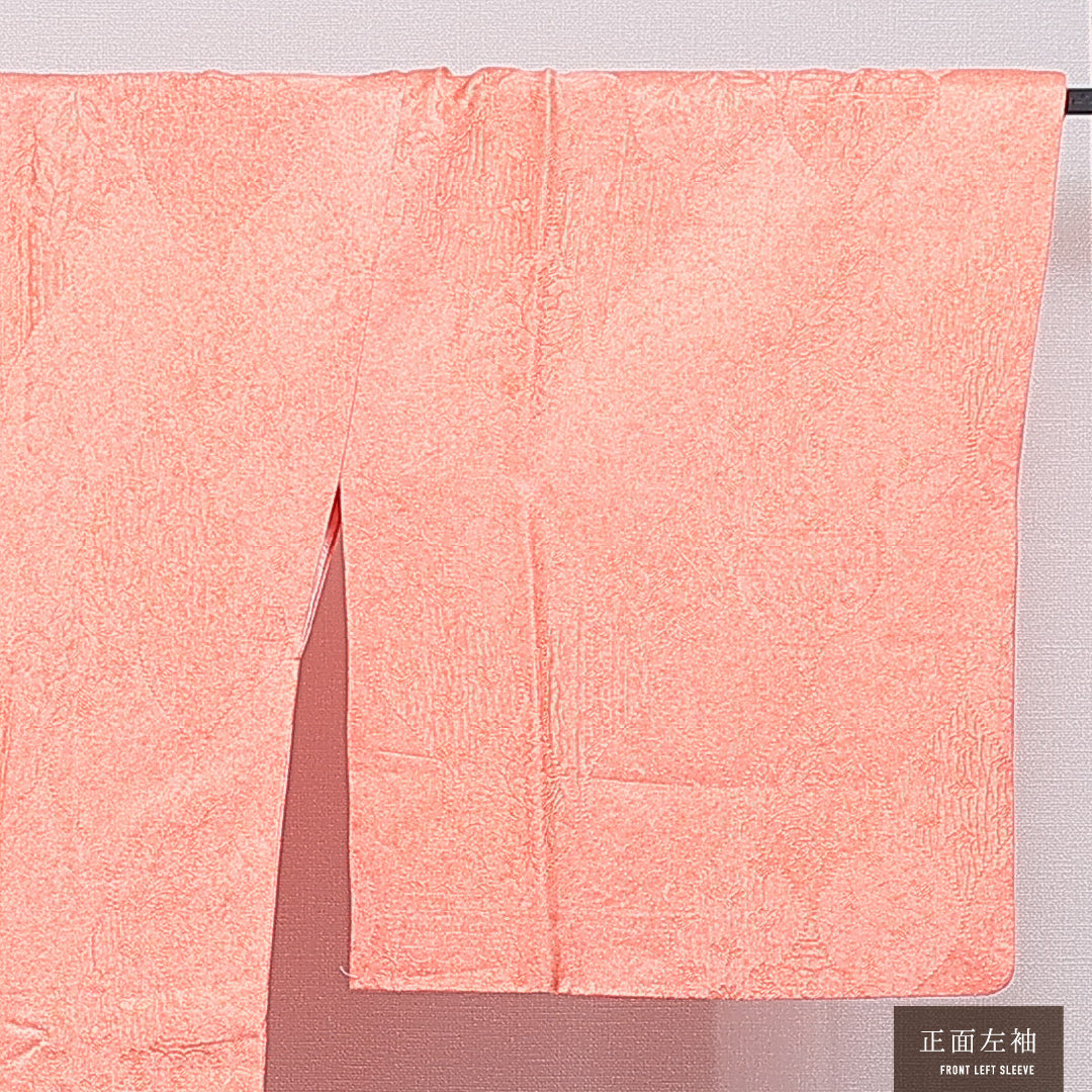 道行コート 袷 身丈92cm 裄丈66cm 正絹 Sランク セミフォーマル Mサイズ 織り出し ポケットあり 植物柄 朱系 RP 1237-16849
