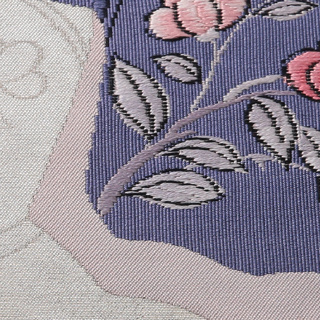 九寸名古屋帯 帯丈348cm セミフォーマル 名古屋仕立て ポイント柄 Cランク 正絹 花柄 クリーム系 1224-03510