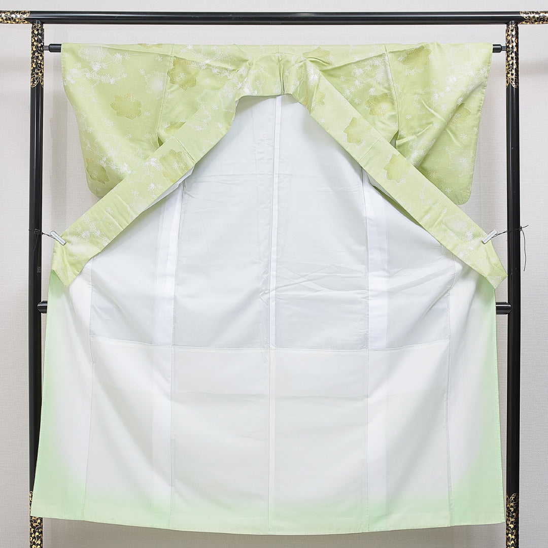 小紋 洗える着物 袷 身丈154cm 裄丈63cm ポリエステル Cランク Sサイズ 広衿 インフォーマル 楓 緑系 1215-16257