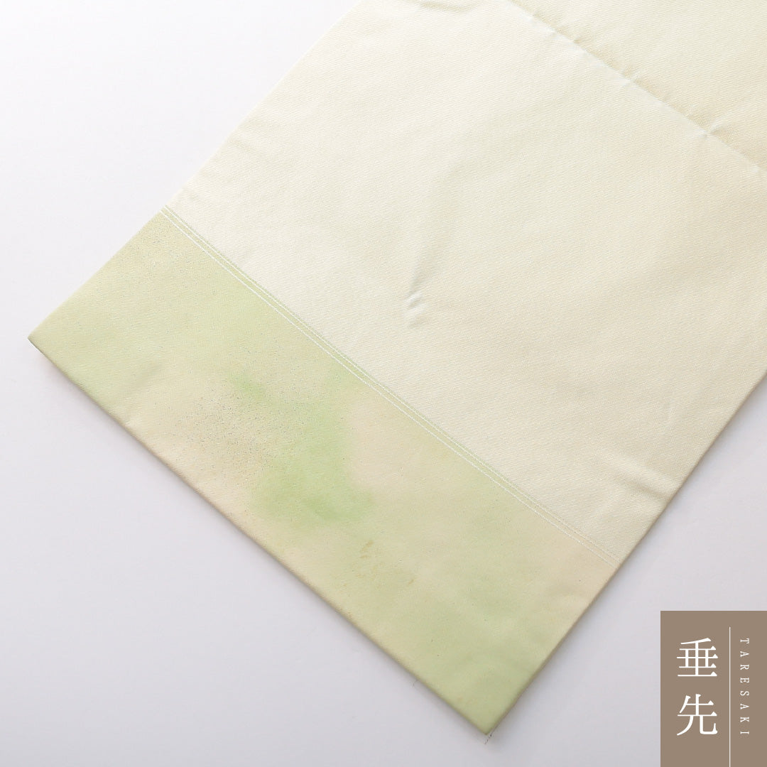 九寸名古屋帯 帯丈344cm カジュアル 名古屋仕立て ポイント柄 Cランク 正絹 菊 緑系 1224-03766