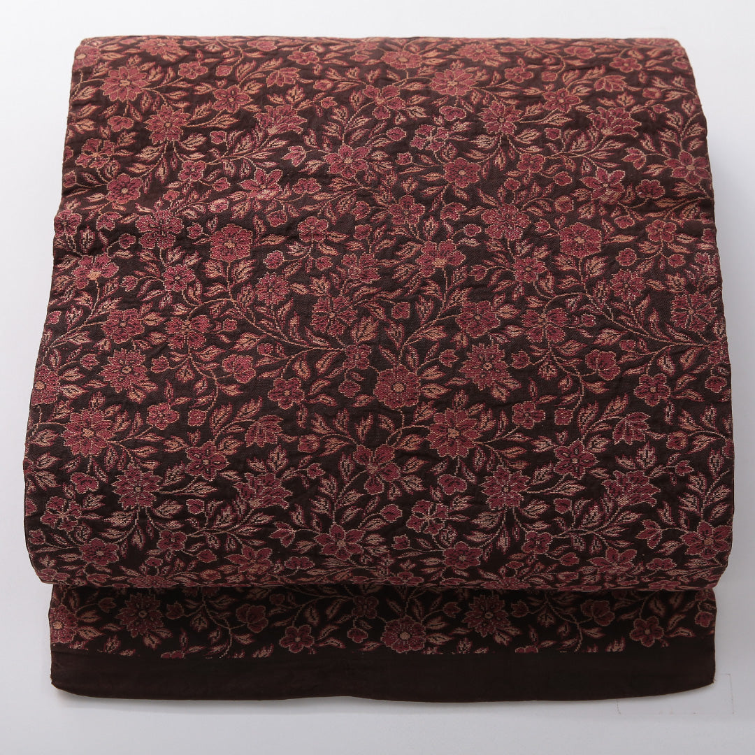 アンティーク 九寸名古屋帯 帯丈315cm 名古屋仕立て 六通 Cランク 正絹 唐草 茶系 1224-03694