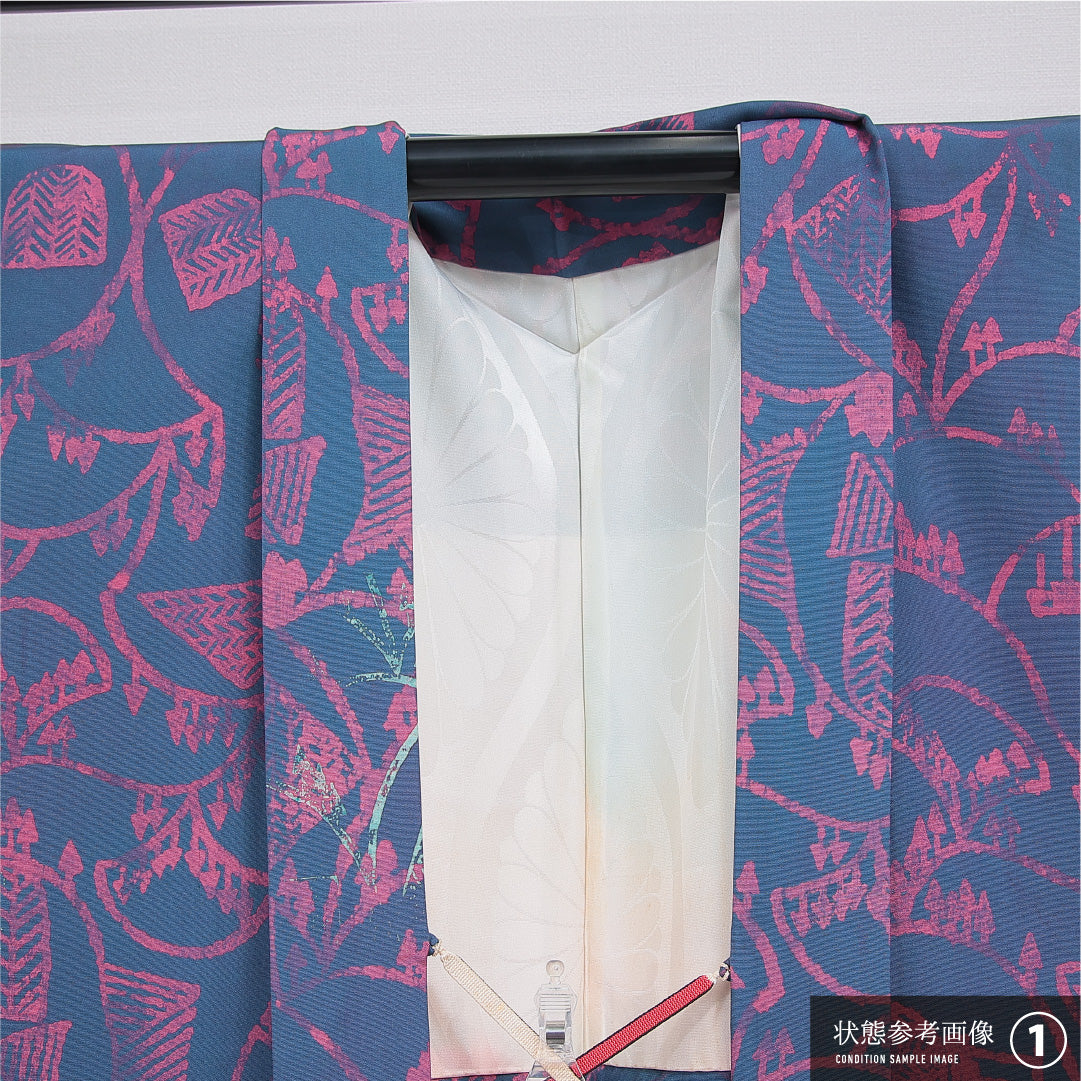 羽織 袷 身丈79cm 裄丈62cm 正絹 Aランク カジュアル Sサイズ 紐あり 創作柄 青系 RP 1232-16183