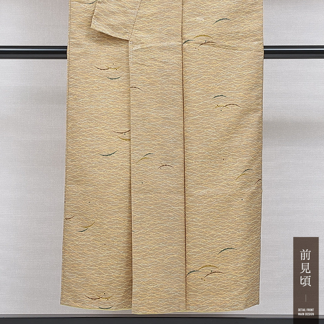 洗える着物 小紋 袷 身丈148cm 裄丈61cm ポリエステル Aランク インフォーマル 広衿 XSサイズ 露芝草 黄系 RP 1221-16101