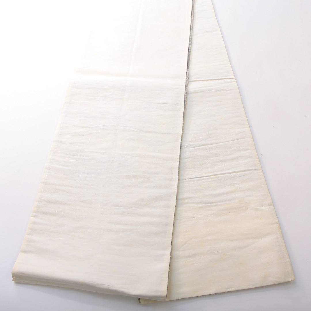 袋帯 帯丈424cm 正絹 六通 帯芯なし フォーマル 石庭 吉祥文様 クリーム系 銀系 1243-02146