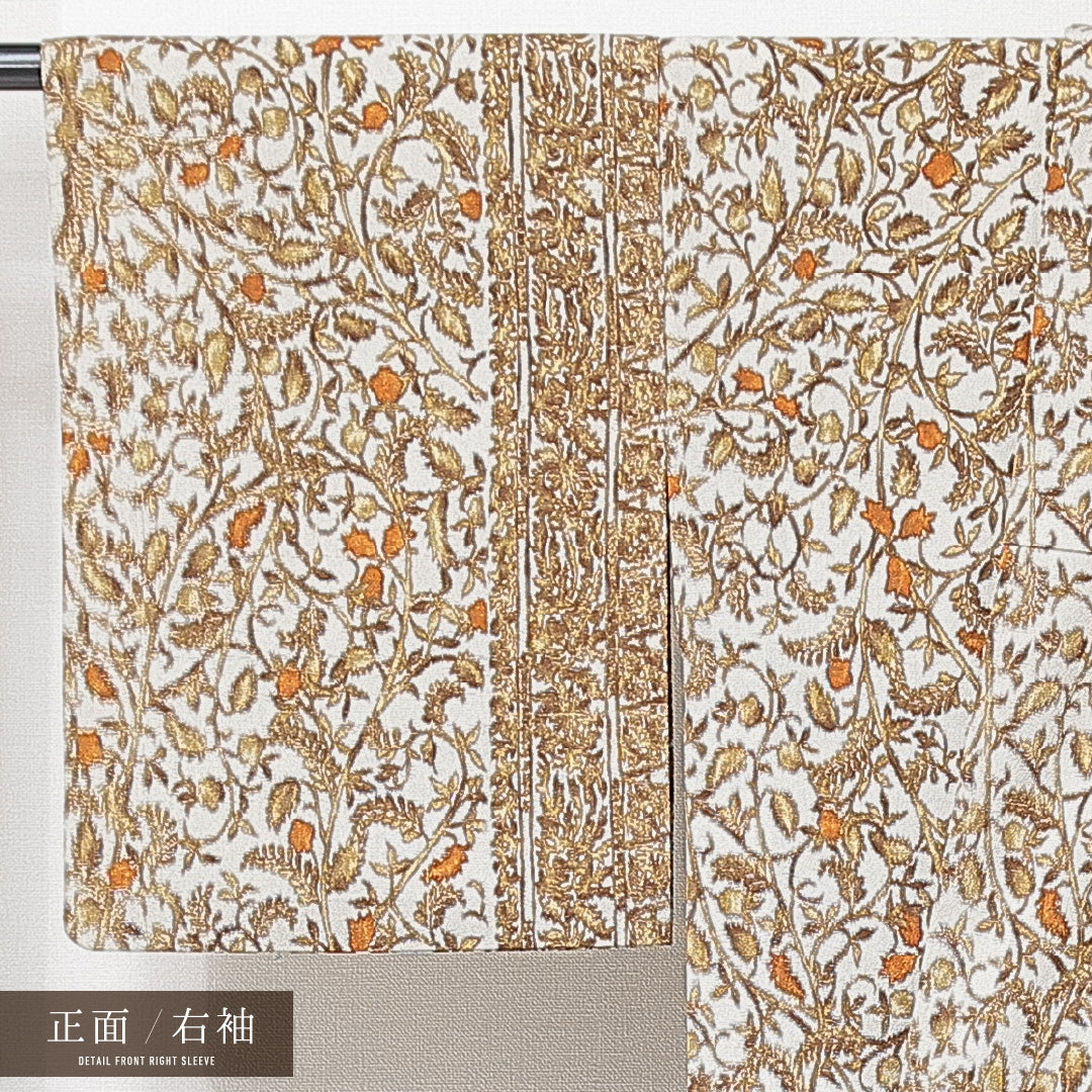 紬 単衣 身丈155cm 裄丈64cm 正絹 Sランク カジュアル 広衿 Mサイズ 植物柄 多色系 RP 1223-15225