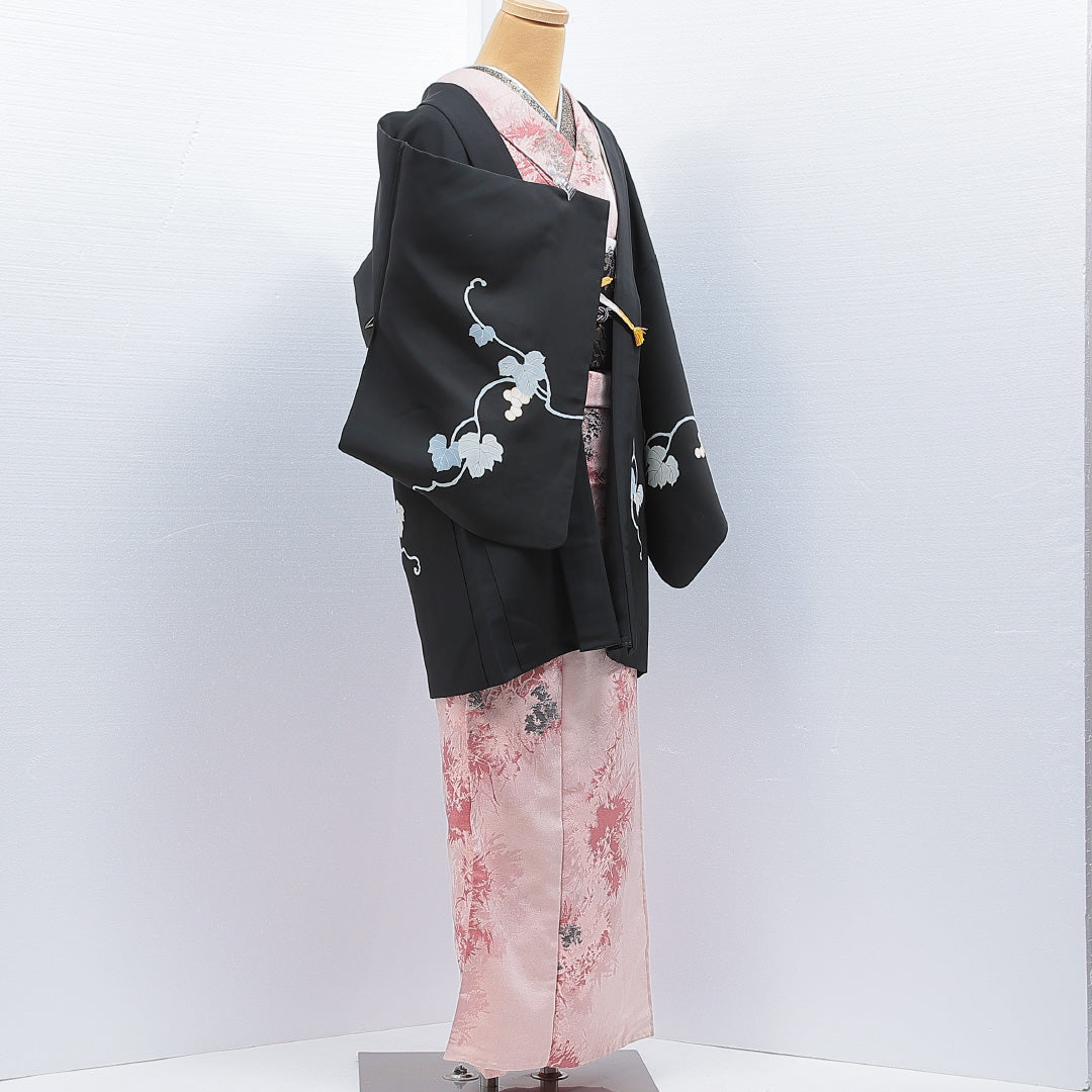 黒羽織 袷 身丈83cm 裄丈64cm 正絹 Sランク インフォーマル Mサイズ 葡萄 黒系 RP 1233-16827