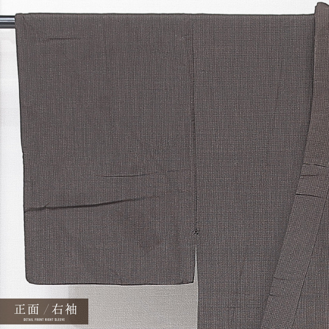 男着物 単衣 身丈132cm 裄丈63cm 正絹 Cランク カジュアル 棒衿 XSサイズ 格子 茶系 LP 1224-15239
