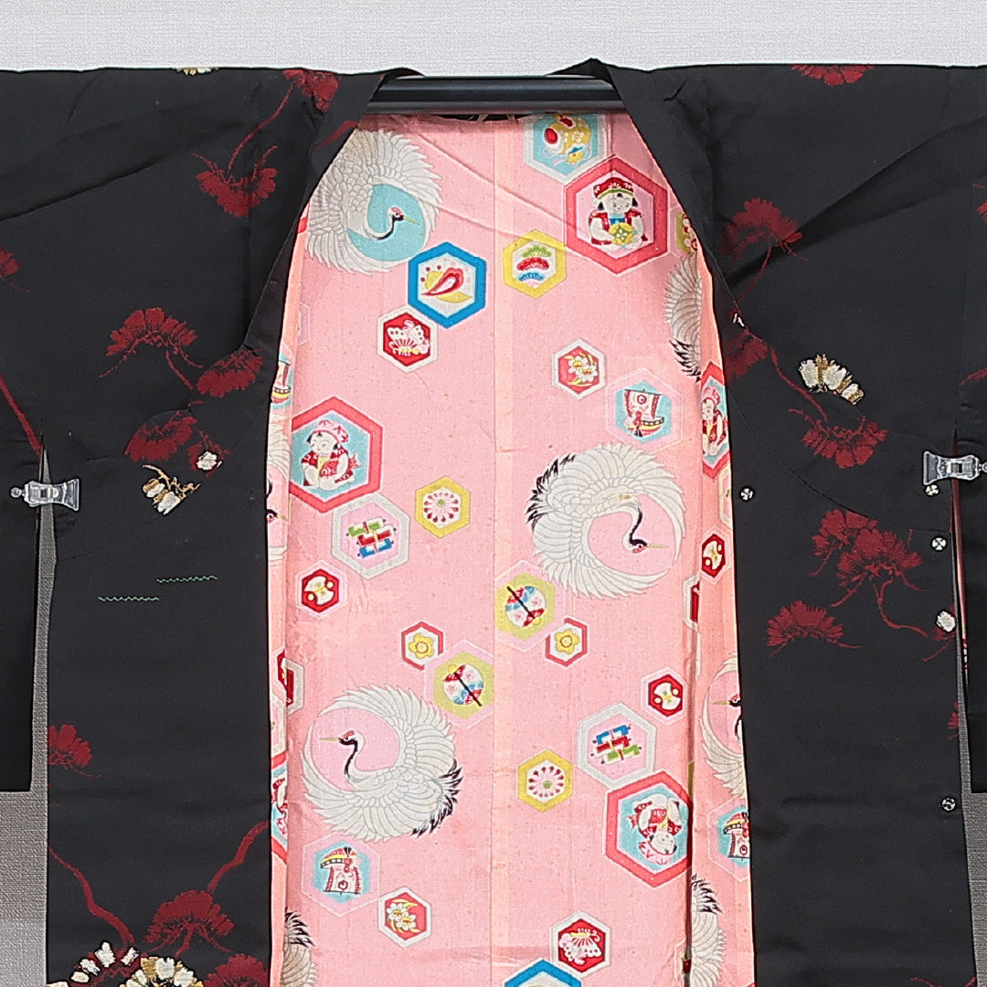 アンティーク 羽織 袷 身丈96cm 裄丈64cm 正絹 Bランク Mサイズ 松 黒系 RP 1232-16147