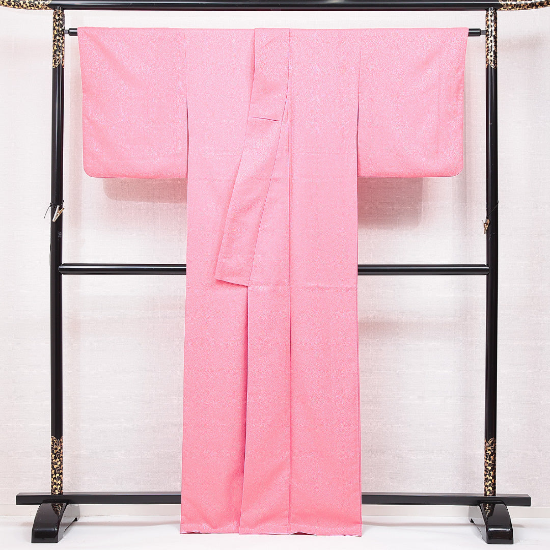 洗える着物 色無地 袷 身丈164cm 裄丈66cm ポリエステル Aランク インフォーマル 広衿 Lサイズ 無地 ピンク系 HP 1219-15058