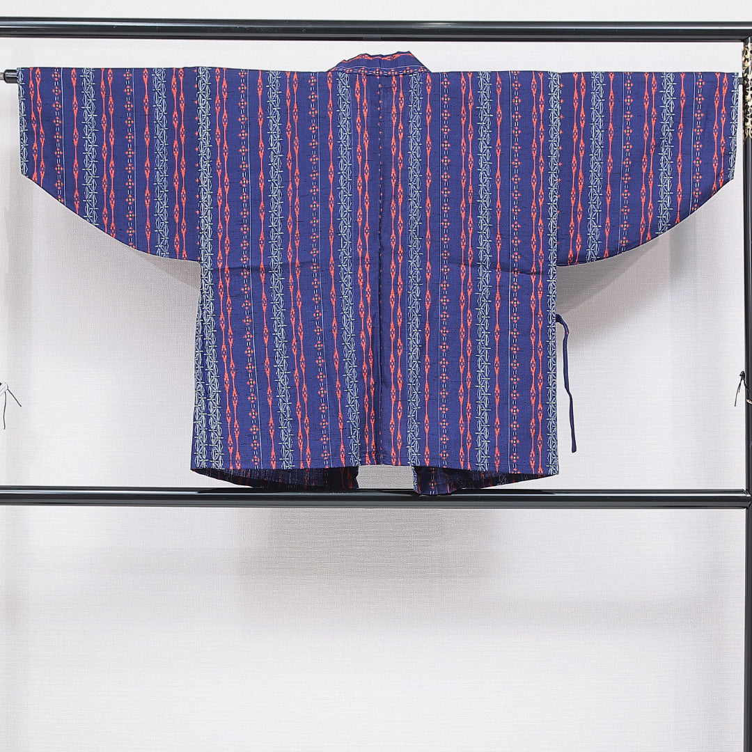 ウールの道中着(紬) 洗える着物 単衣 身丈75cm 裄丈65cm ウール Sランク Mサイズ カジュアル 創作柄 青系 1264-16815