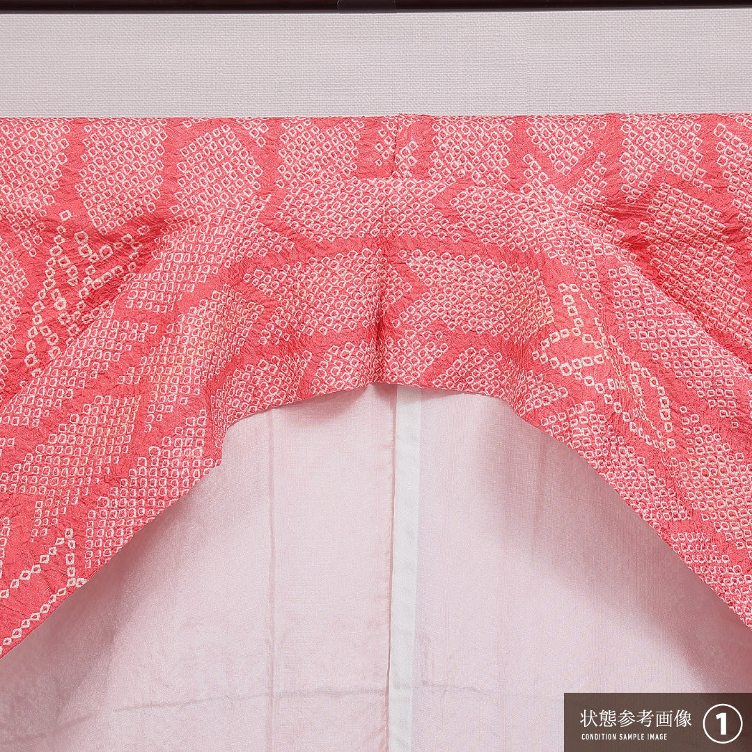小紋 袷 身丈170cm 裄丈68cm 正絹 Sランク インフォーマル 広衿 2XLサイズ 矢絣 ピンク系 RP 1221-16030