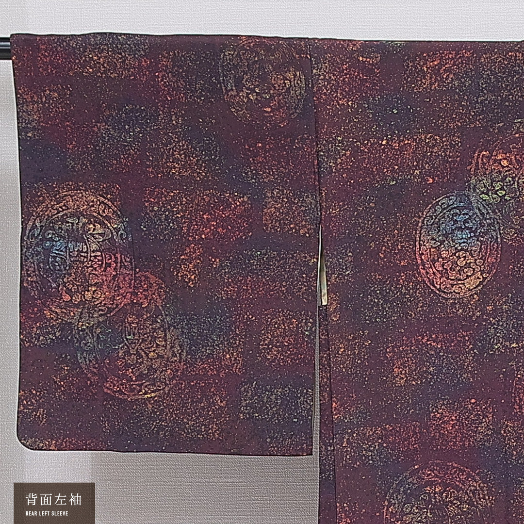 羽織 袷 身丈83cm 裄丈64cm 正絹 Sランク カジュアル Mサイズ 紐あり 丸文 茶系 M4 1232-16187