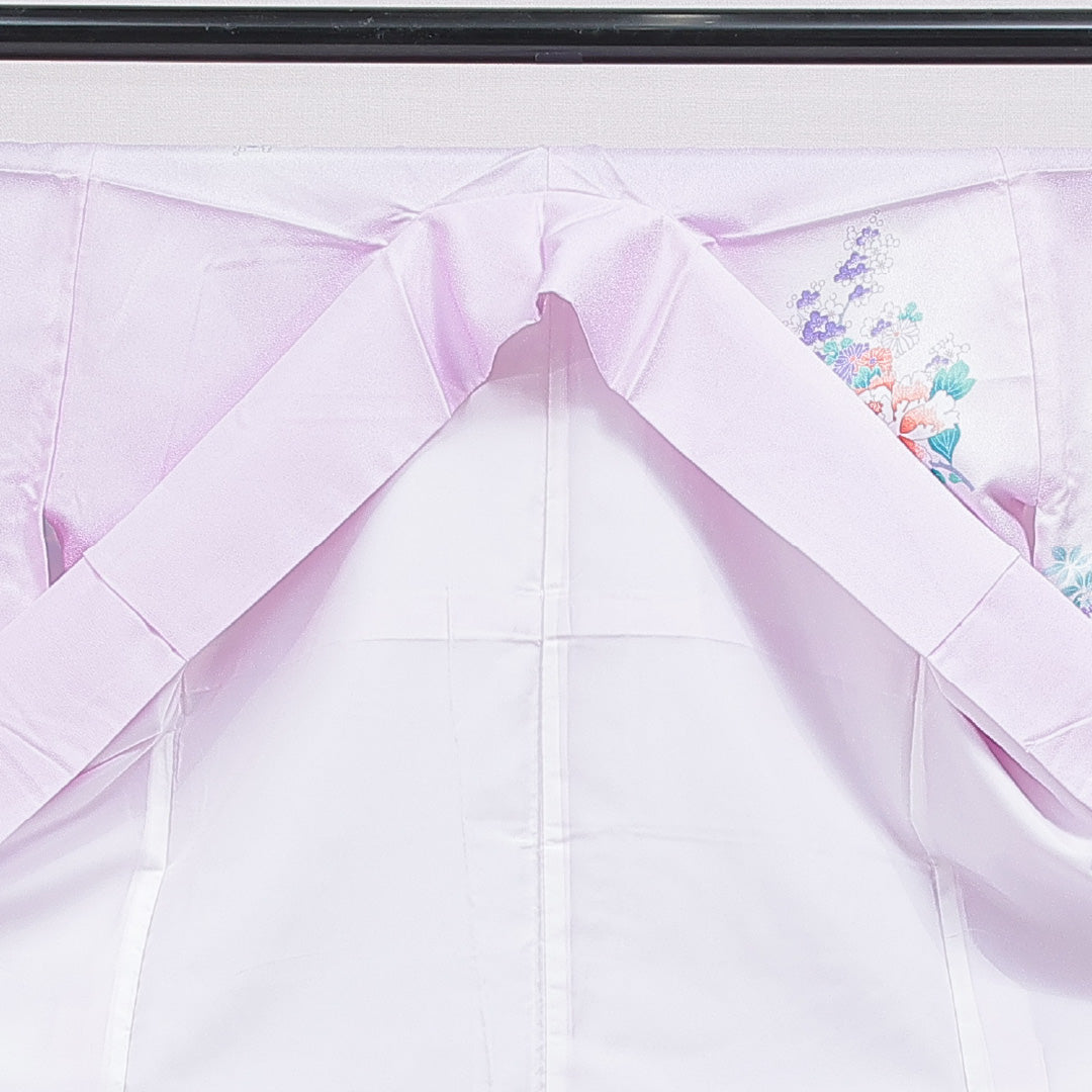 訪問着 洗える着物 袷 身丈164cm 裄丈64cm ポリエステル Aランク Lサイズ 広衿 セミフォーマル 熨斗 牡丹 紫系 1212-16213