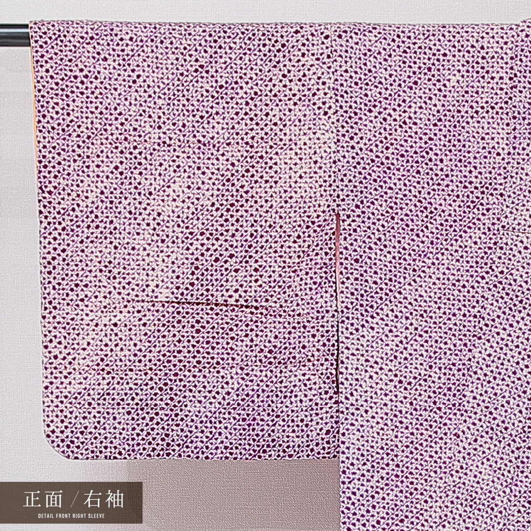 小紋 袷 身丈153cm 裄丈63cm 正絹 Sランク インフォーマル バチ衿 Sサイズ 紫系 RP 1221-15203