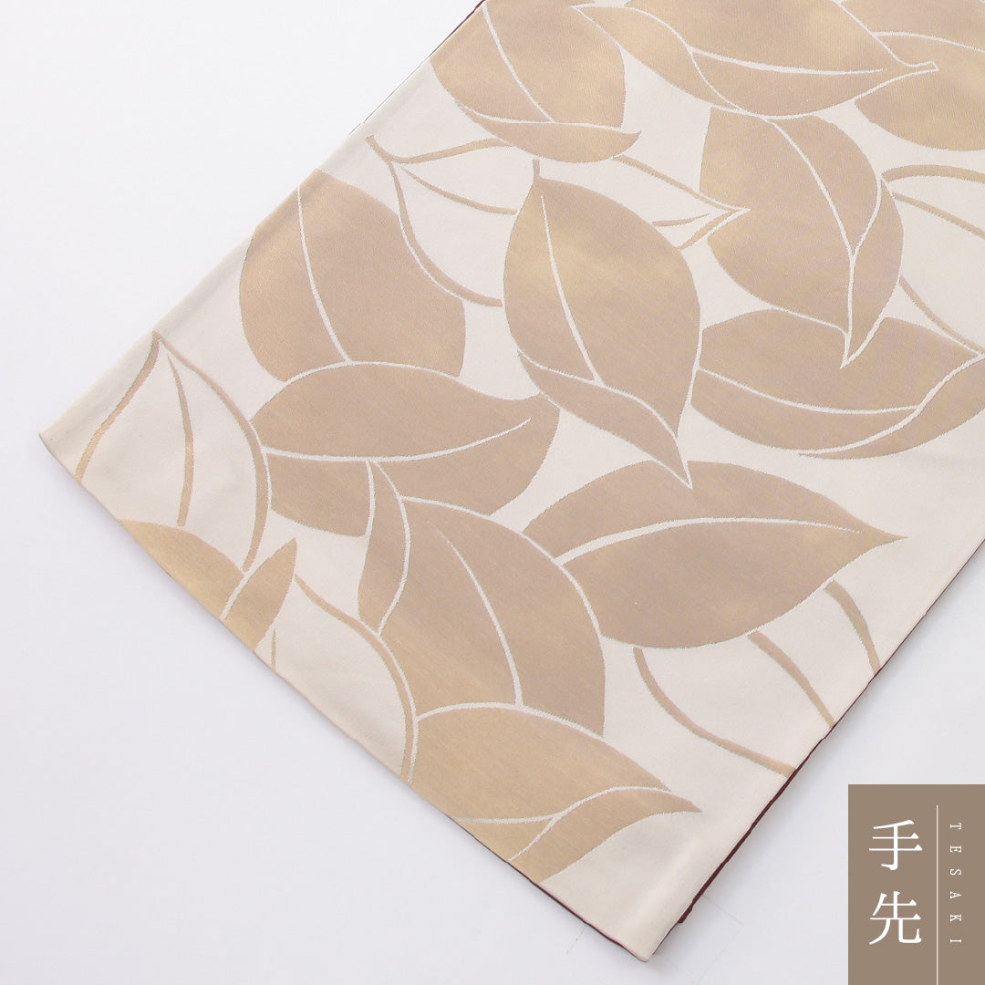 袋帯 帯丈424cm セミフォーマル 全通 リバーシブル 帯芯なし Sランク 正絹 植物柄 クリーム系 赤系 1223-02241