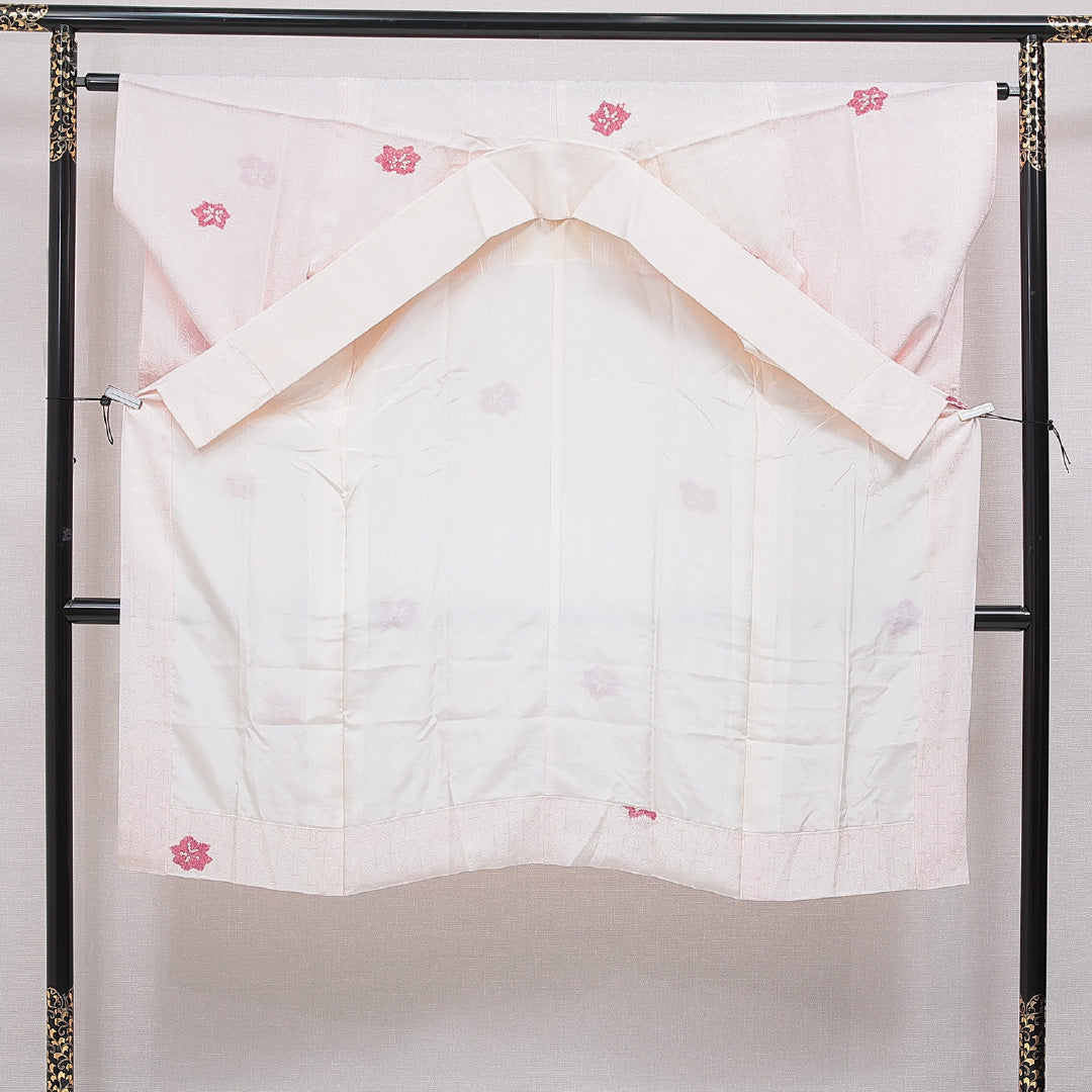 長襦袢 無双袖 身丈129cm 裄丈63cm 正絹 Aランク Lサイズ 部分絞り 麻の葉 ピンク系 RP 1239-16674