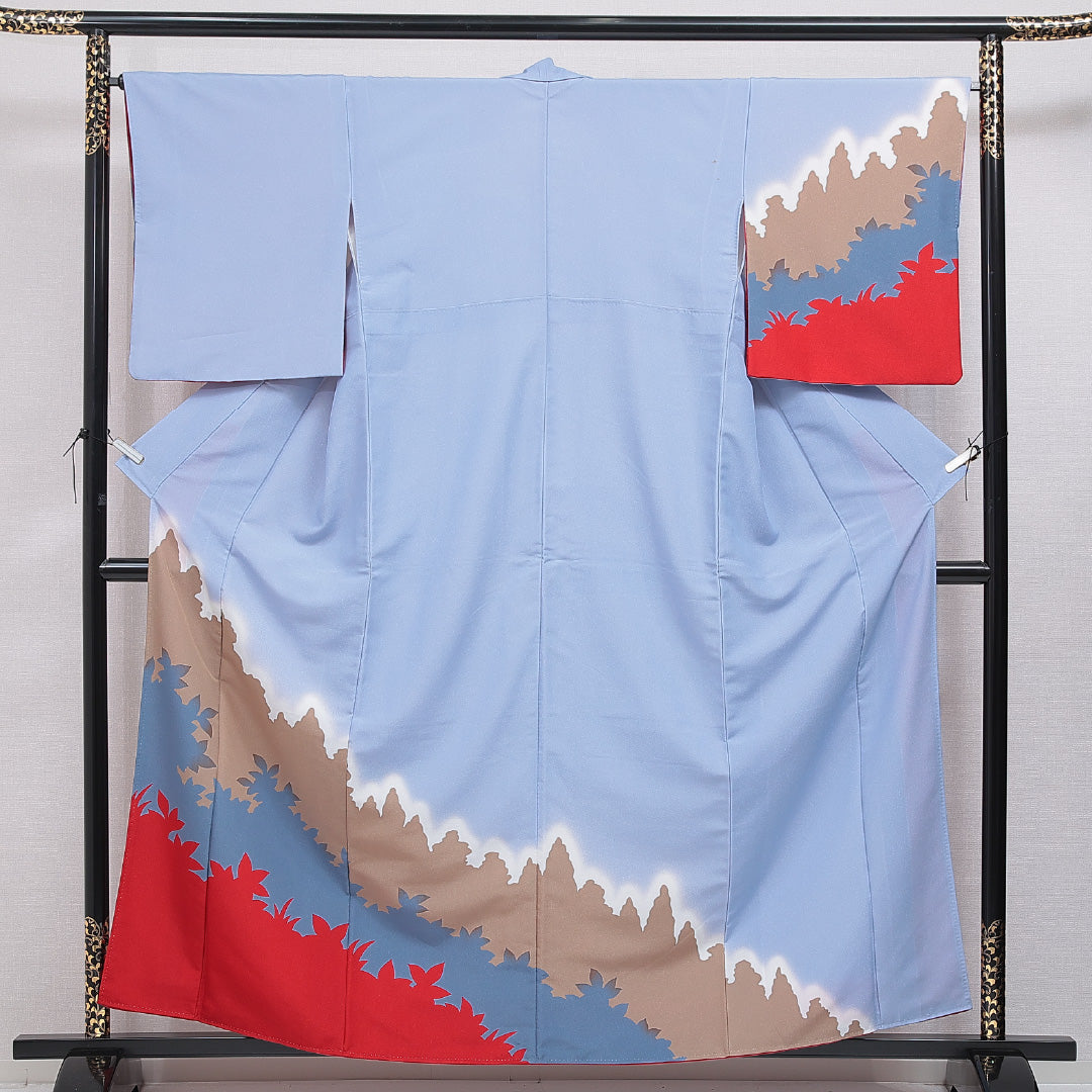 洗える着物 付下げ 袷 身丈159cm 裄丈65cm ポリエステル Bランク インフォーマル バチ衿 Mサイズ 山 水色系 HP 1218-16400