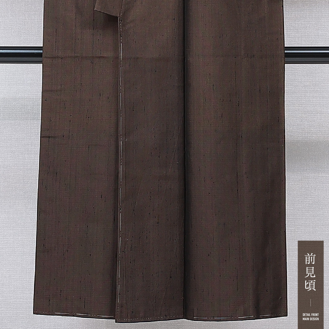 男着物 袷 身丈134cm 裄丈66cm 正絹 Cランク カジュアル 棒衿 XSサイズ 無地 茶系 LP 1224-15758