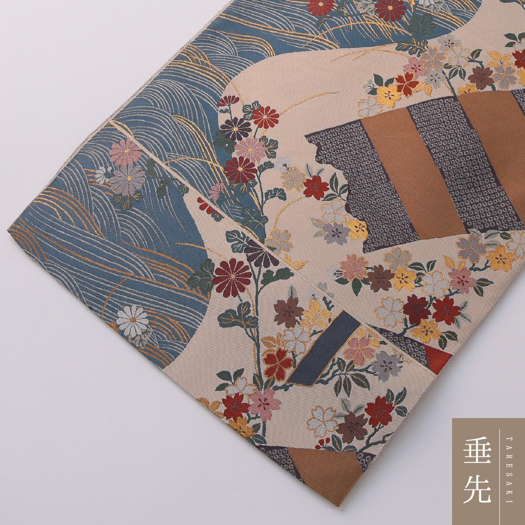 袋帯 帯丈432cm 正絹 全通 セミフォーマル 風景柄 桜 吉祥文様 多色系 1243-01932