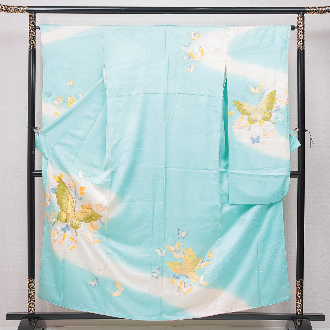 振袖 袷 身丈158cm 裄丈64cm フォーマル Cランク Mサイズ 正絹 広衿 蝶 刺繍 1213-F0650