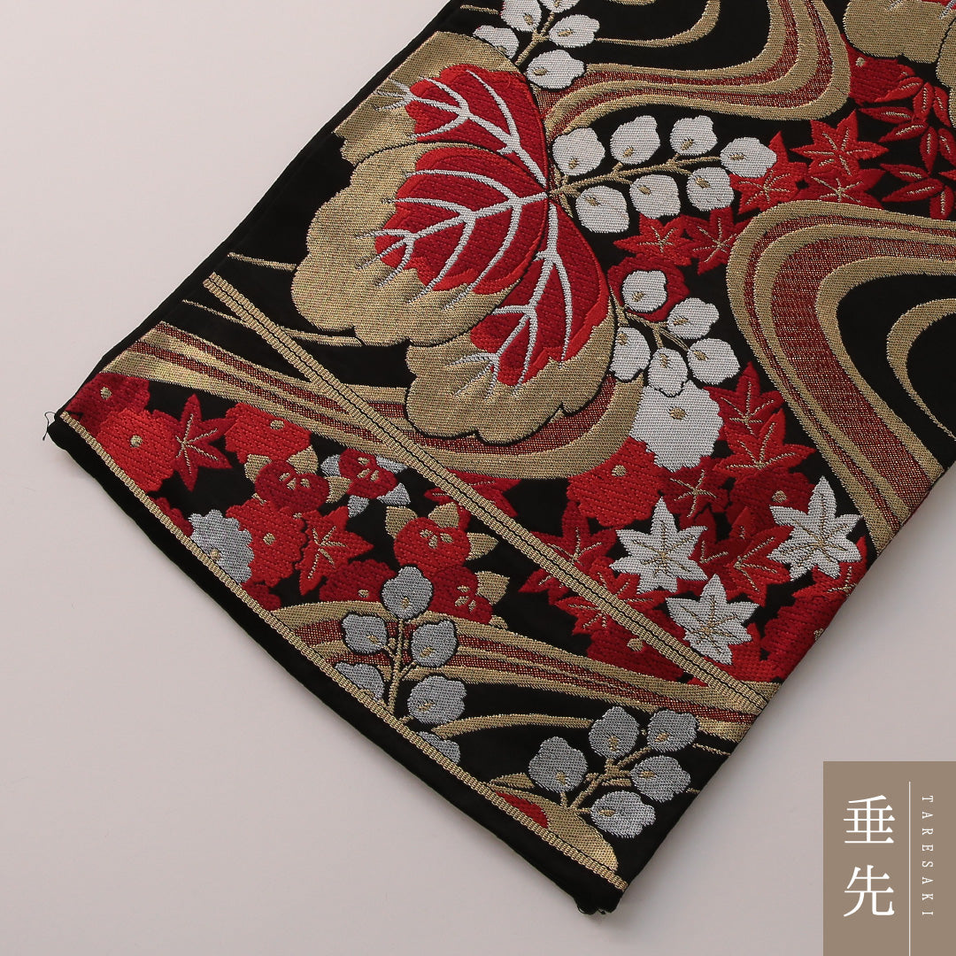 袋帯 帯丈404cm フォーマル 六通 Sランク 正絹 流水 桐 黒系 金系 1223-01895