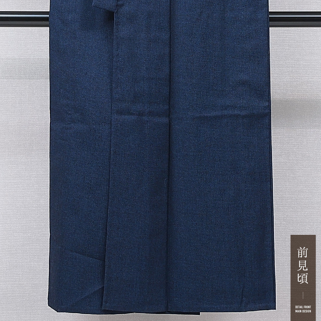 ウールの男着物 単衣 身丈146cm 裄丈70cm ウール 洗える着物 Sランク カジュアル 棒衿 Lサイズ 無地 シック 落ち着き 紺系 M4 1224-15762