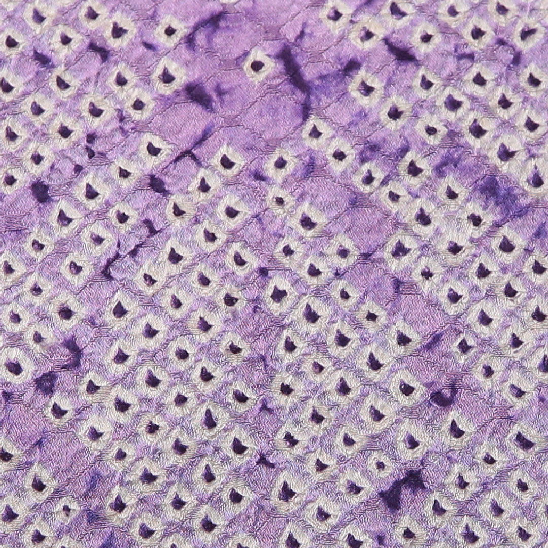 九寸名古屋帯 帯丈341cm カジュアル 名古屋仕立て 全通 Cランク 正絹 絞り柄 紫系 1224-03498