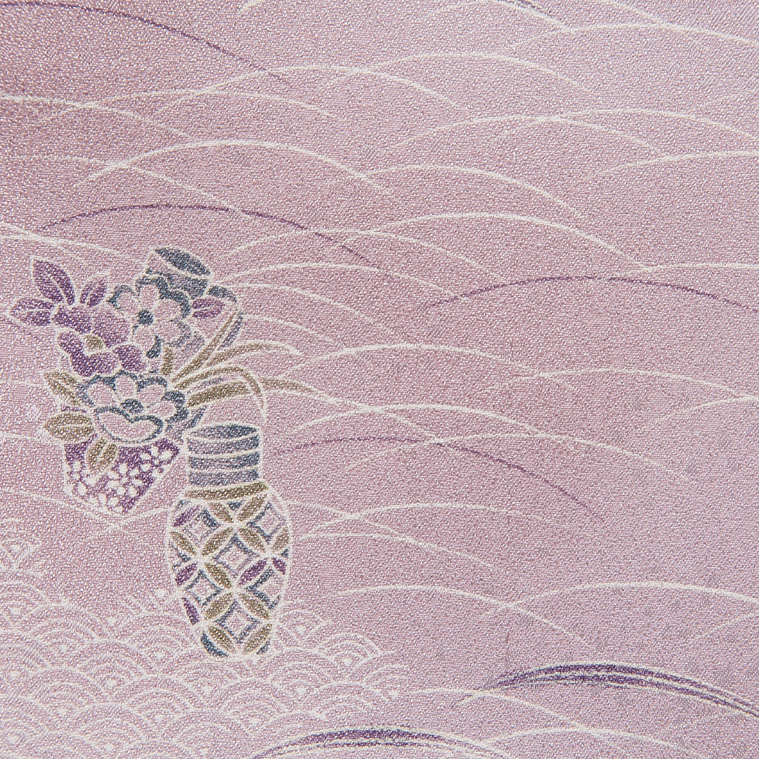 小紋 洗える着物 袷 身丈162cm 裄丈62cm ポリエステル Sランク Lサイズ 広衿 インフォーマル 花瓶 青海波 ピンク系 1215-15801