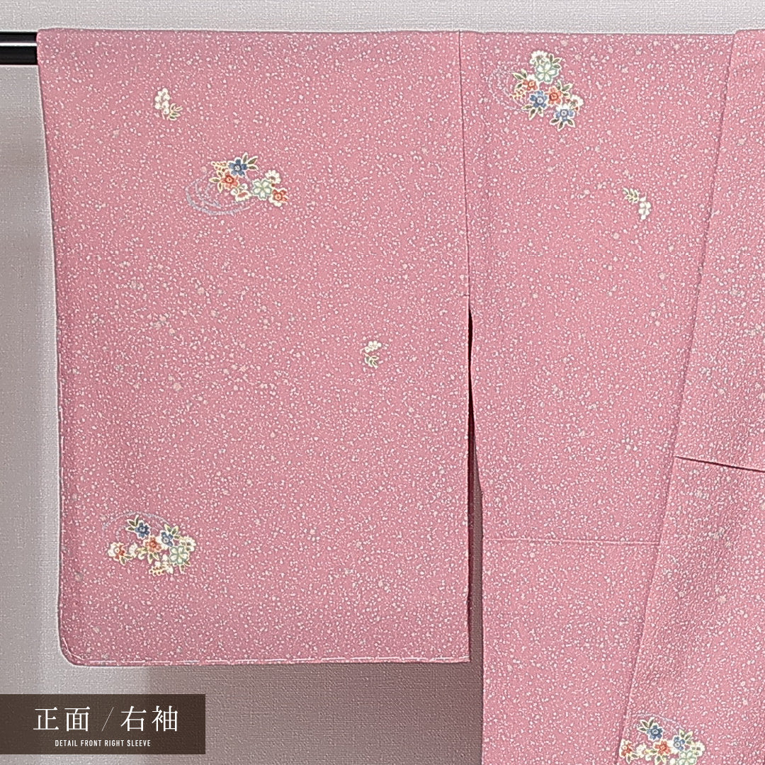 小紋 単衣 身丈160cm 裄丈63cm 正絹 Sランク インフォーマル 広衿 Lサイズ たたき染め 桜 ピンク系 RP 1221-15012
