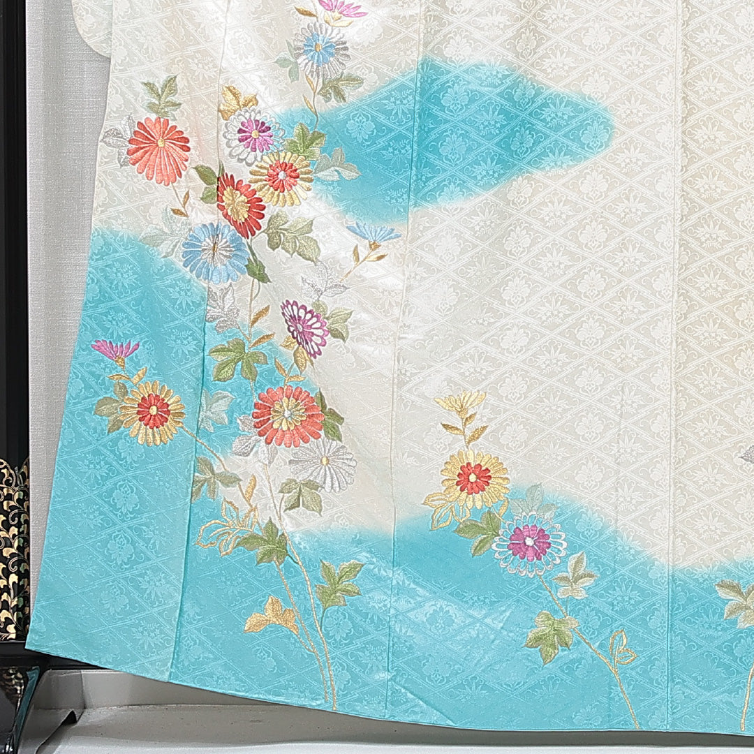 振袖 袷 身丈163cm 裄丈60cm フォーマル Cランク Lサイズ 正絹 広衿 松皮菱 菊 1213-F0672