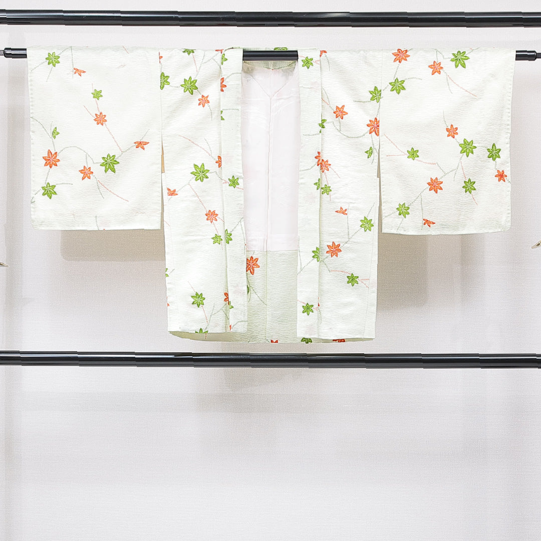 羽織 袷 身丈79cm 裄丈62cm 正絹 Sランク Sサイズ カジュアル 紅葉 緑系 1217-15123