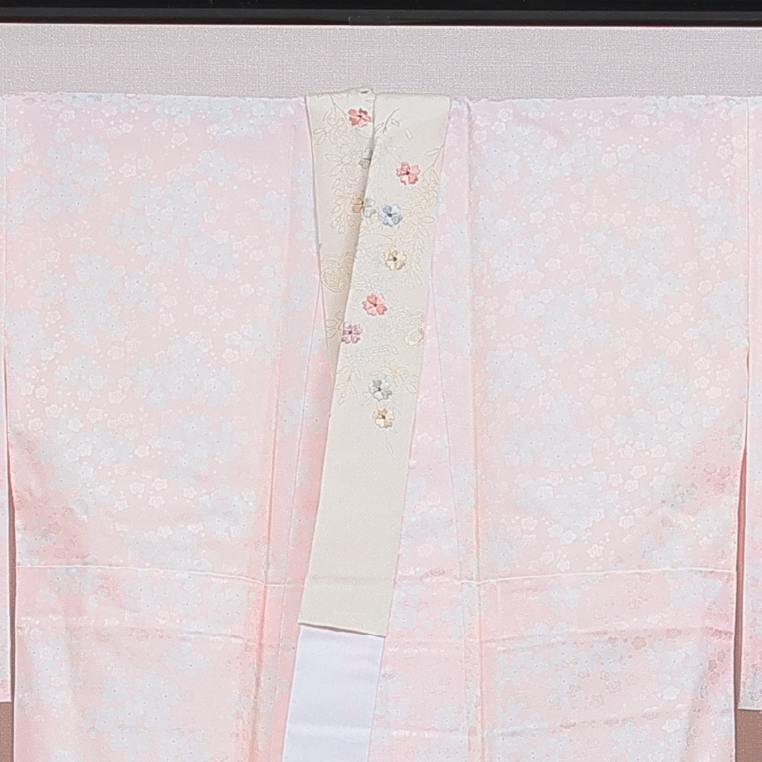 長襦袢 無双袖 身丈129cm 裄丈64cm 正絹 Sランク Lサイズ 花柄 ピンク系 RP 1239-16604