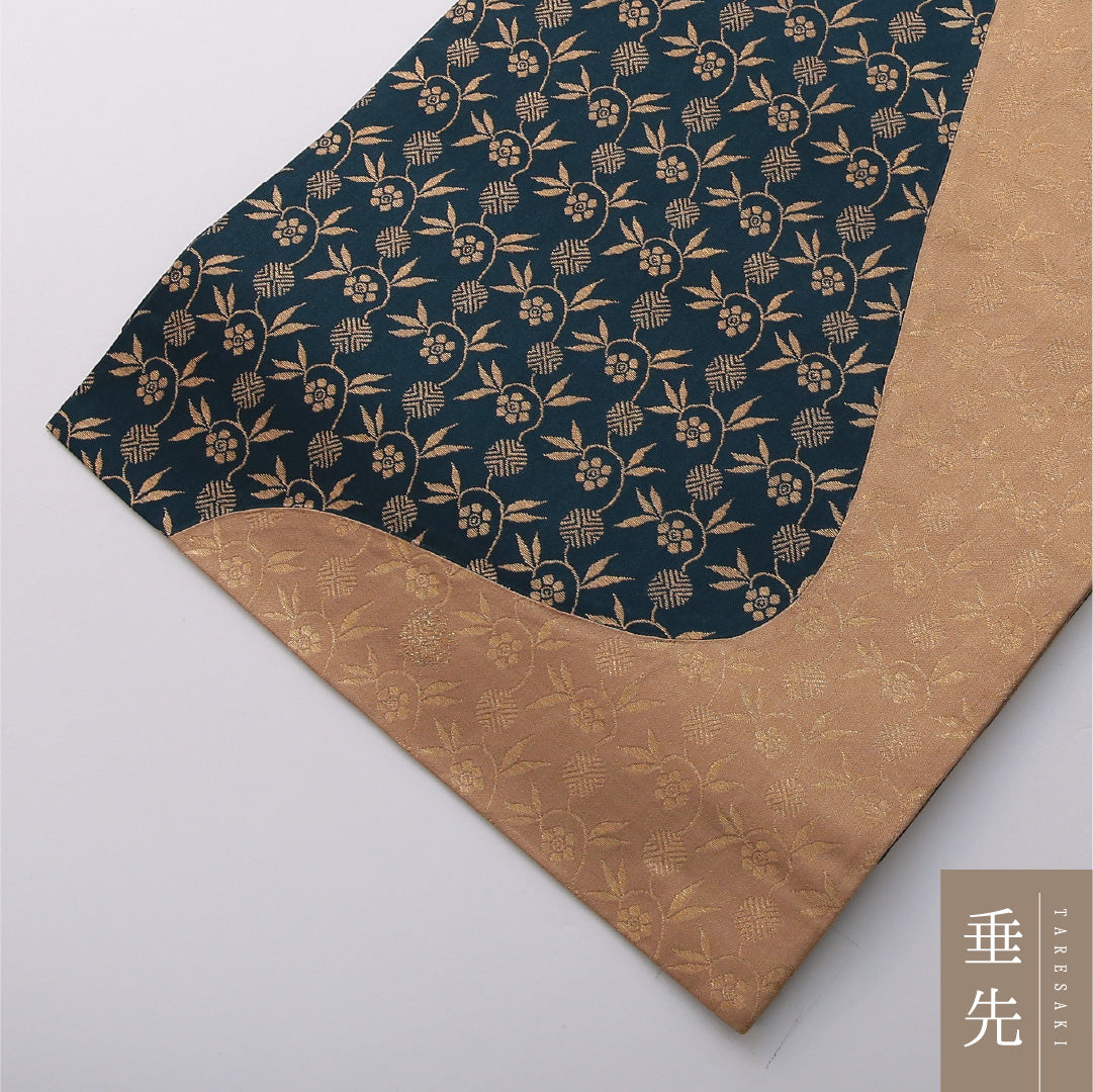 九寸名古屋帯 帯丈432cm カジュアル 開き仕立て 六通 Aランク 正絹 植物柄 紺系 1224-03516