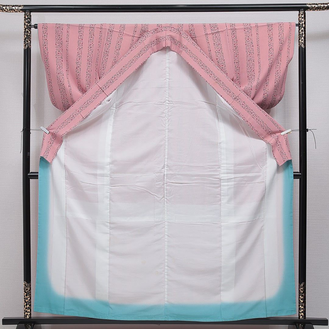 小紋 洗える着物 袷 身丈161cm 裄丈65cm ポリエステル Cランク Lサイズ 広衿 インフォーマル 花柄 ピンク系 1215-16103