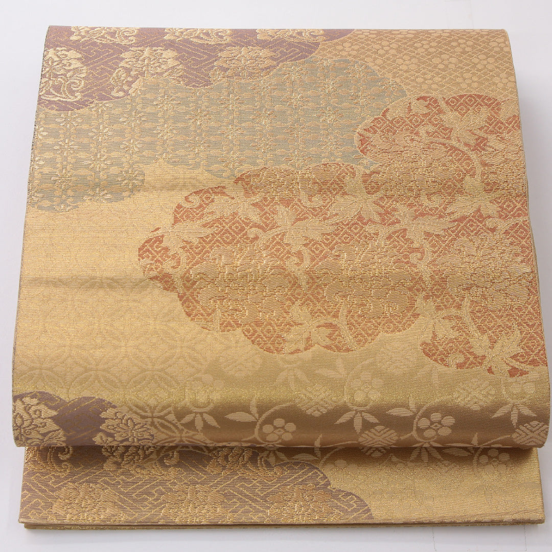 袋帯 帯丈444cm フォーマル 六通 Aランク 正絹 唐華 金系 1223-02244