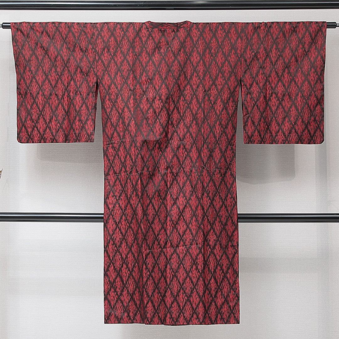 道行コート 袷 身丈120cm 裄丈63cm 正絹 Aランク Sサイズ 菱 赤系 HP 1237-15275