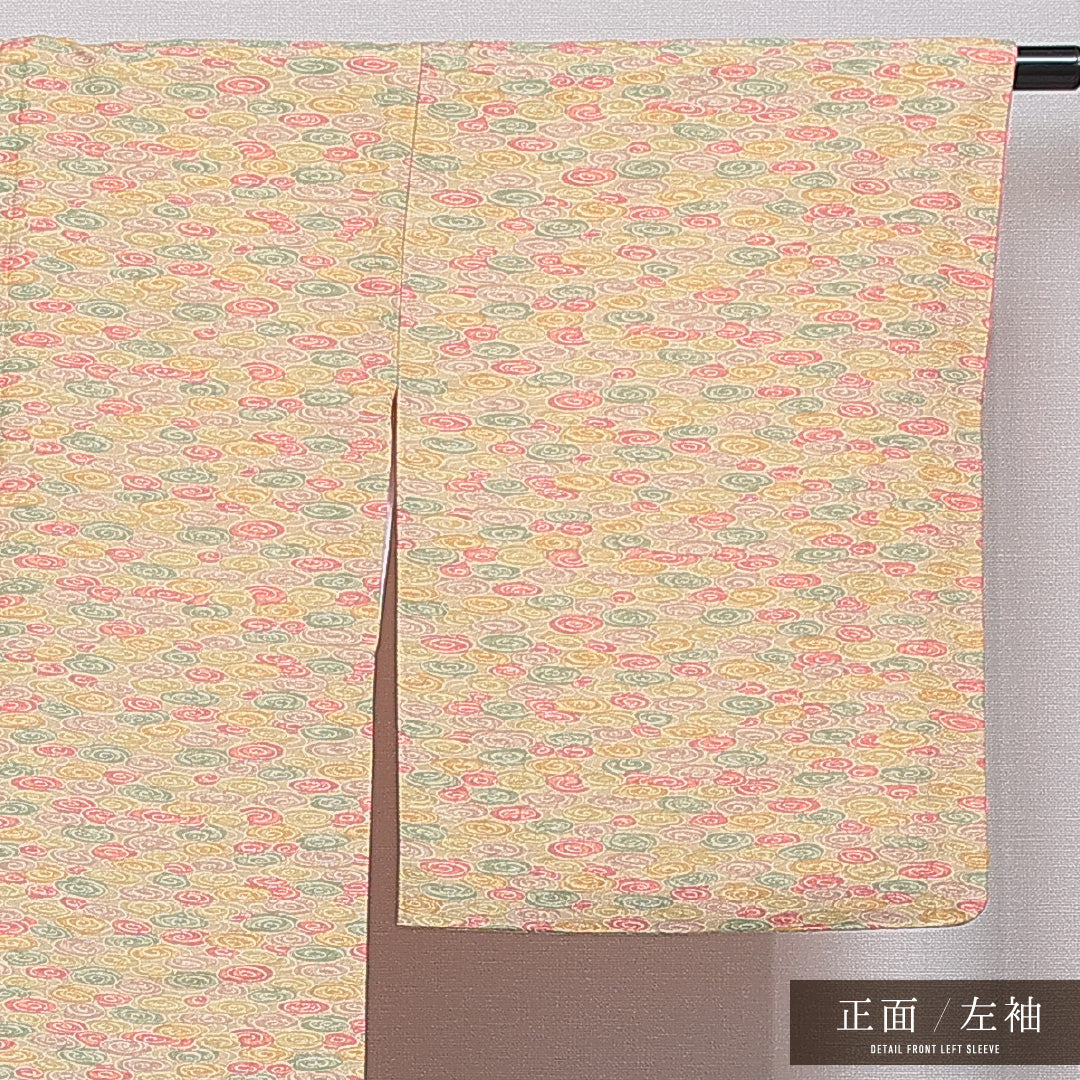洗える着物 紬 袷 身丈163cm 裄丈66cm ポリエステル Sランク カジュアル 広衿 Lサイズ 染め紬 渦巻 多色系 RP 1223-16055