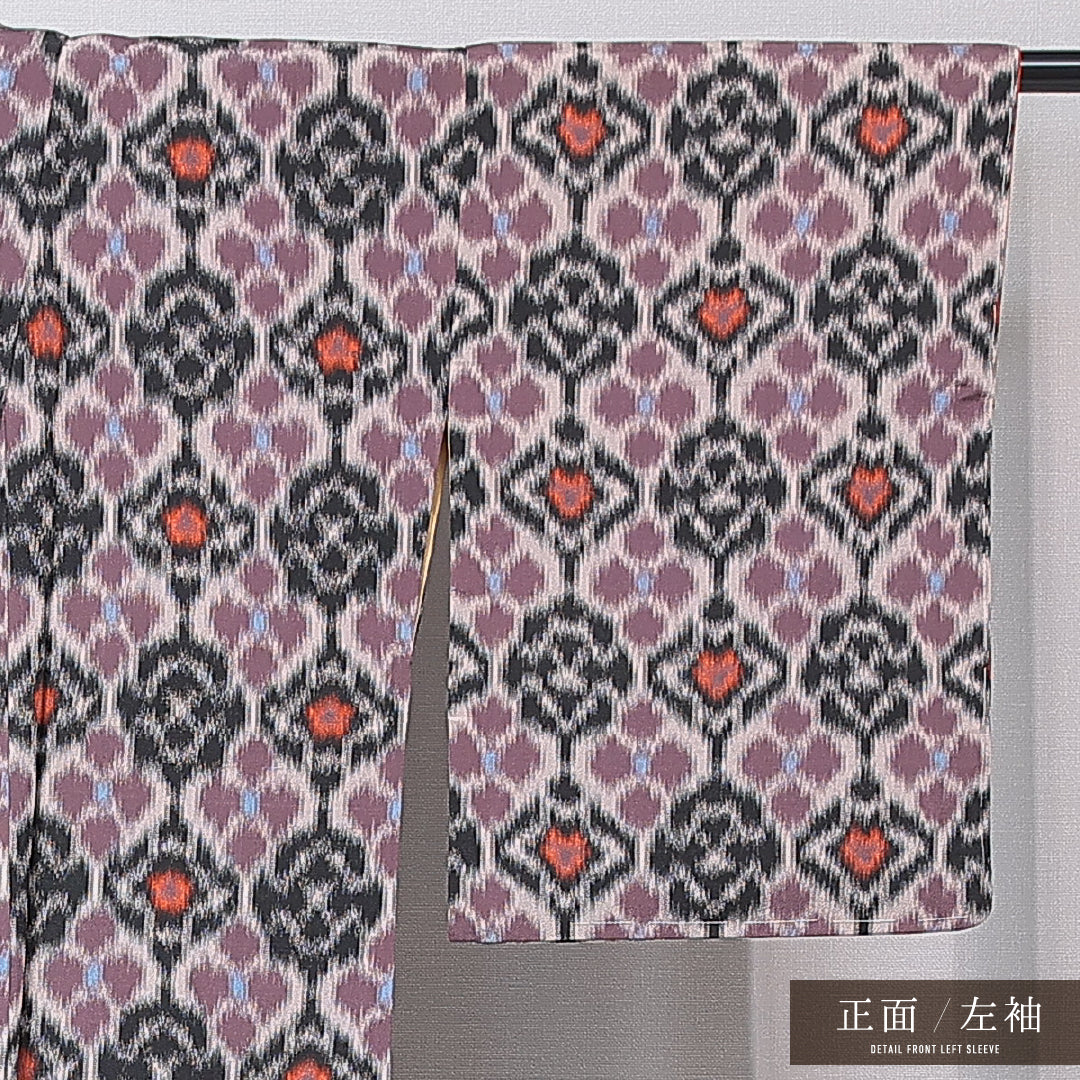 アンティーク 銘仙の着物 袷 身丈156cm 裄丈63cm 正絹 Aランク バチ衿 Mサイズ 花菱 紫系 M4 1223-16761
