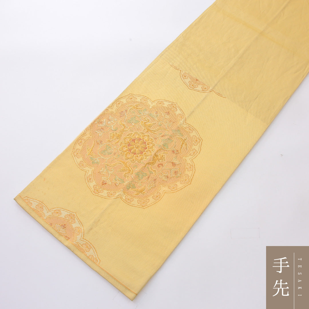 袋帯 帯丈410cm 正絹 六通 フォーマル 鏡裏文 黄系 1243-02215