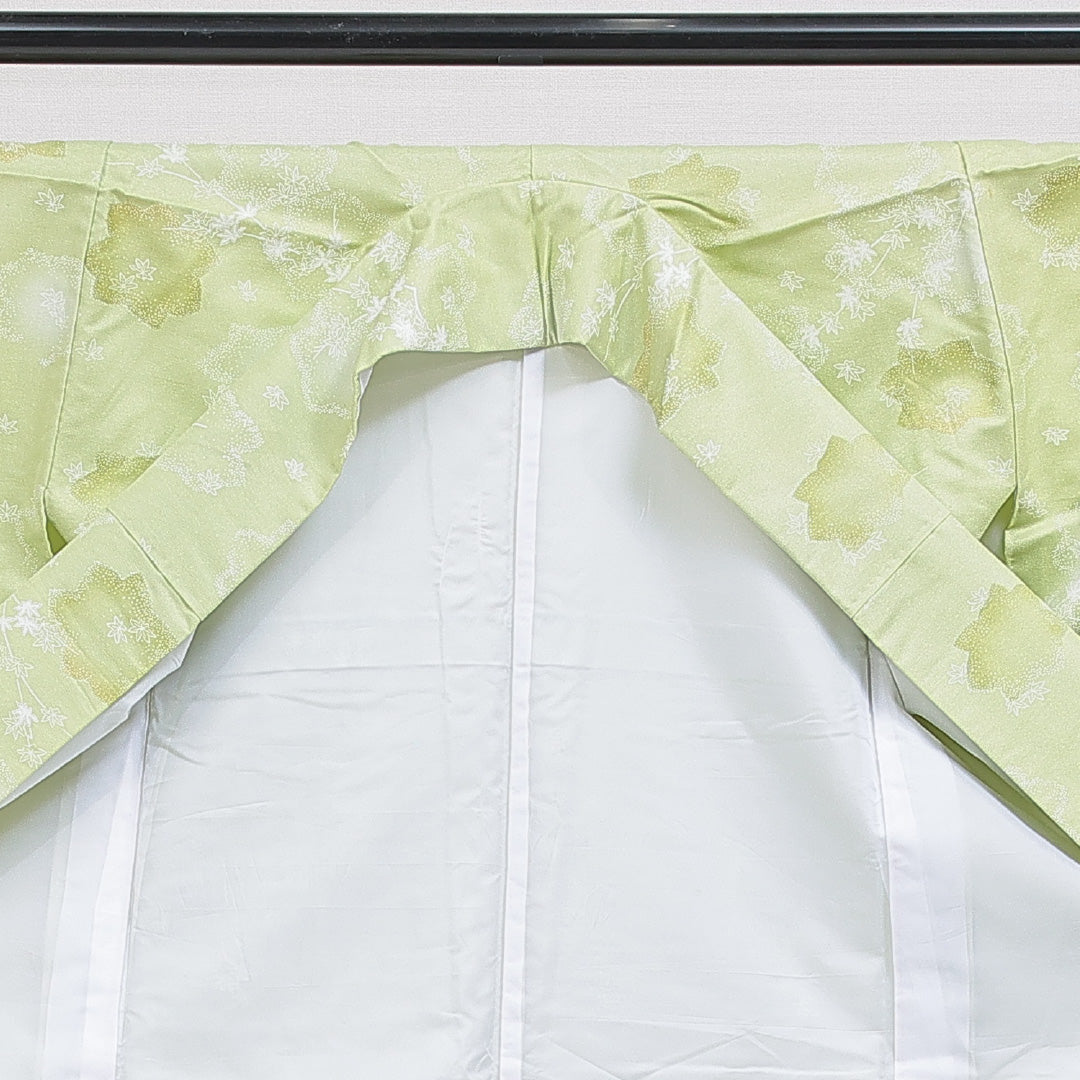 小紋 洗える着物 袷 身丈154cm 裄丈63cm ポリエステル Cランク Sサイズ 広衿 インフォーマル 楓 緑系 1215-16257