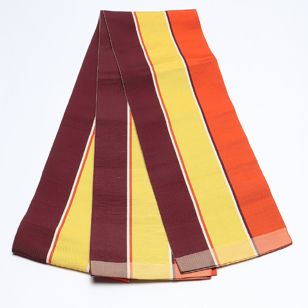 半幅帯 帯丈320cm カジュアル 単衣帯 全通 Sランク 正絹 縞 多色系 1225-00640