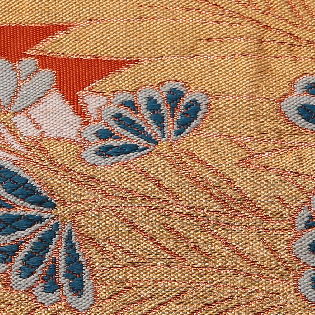 アンティーク 九寸名古屋帯 帯丈345cm カジュアル 名古屋仕立て 六通 Aランク 正絹 菊 朱系 1224-03532