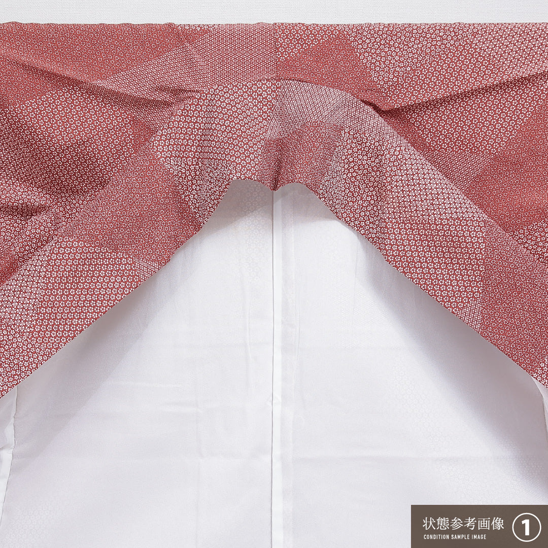 江戸小紋(寄せ柄) 洗える着物 袷 身丈164cm 裄丈67cm ポリエステル Aランク Lサイズ 広衿 インフォーマル 赤系 1262-16227