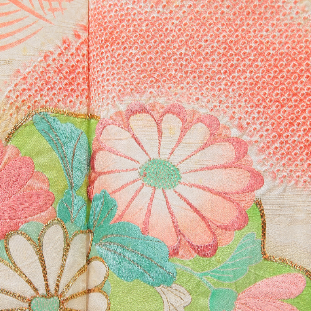 振袖 袷 身丈154cm 裄丈61cm フォーマル Cランク Sサイズ 正絹 広衿 菊 刺繍 金駒刺繍 1213-F0688