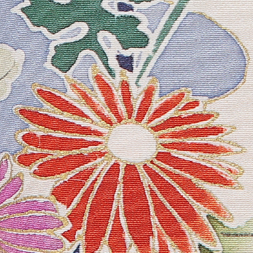 付下げ 袷 身丈156cm 裄丈62cm 正絹 Cランク Mサイズ 広衿 インフォーマル ちりめん 流水 菊 クリーム系 1261-16666