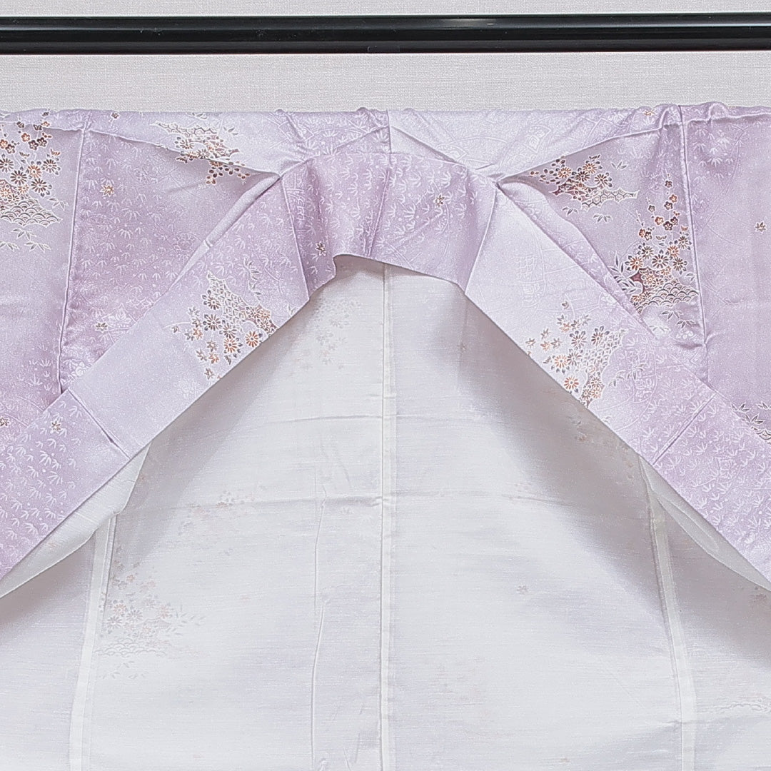 洗える着物 小紋 袷 身丈157cm 裄丈63cm ポリエステル Sランク インフォーマル 広衿 Mサイズ 古典柄 紫系 RP 1221-16102