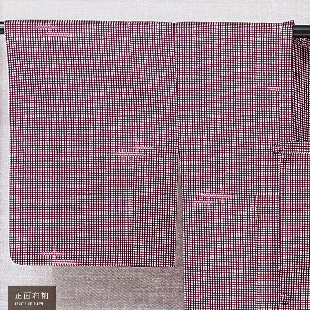 道行コート 単衣 身丈127cm 裄丈63cm 正絹 Sランク セミフォーマル Sサイズ 格子 紫系 RP 1237-16794